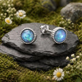 Ohrstecker 925/- Sterling Silber rhodiniert synth. Opal blau