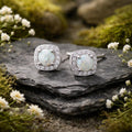 Stud earrings 925/- Sterling silver rhodium-plated synthetic opal and zirconia