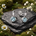 Stud earrings 925/- sterling silver rhodium-plated synthetic spinel