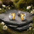 Stud earrings 925/- sterling silver rhodium-plated partially gold-plated zirconia
