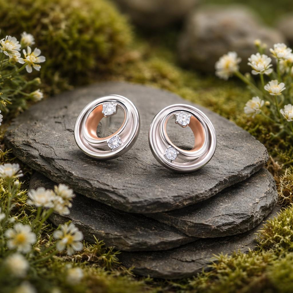 Ohrstecker 925/- Sterling Silber rhodiniert und rosé vergoldet Zirkonia