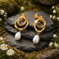 Stud earrings 925/- Sterling silver gold-plated freshwater pearl