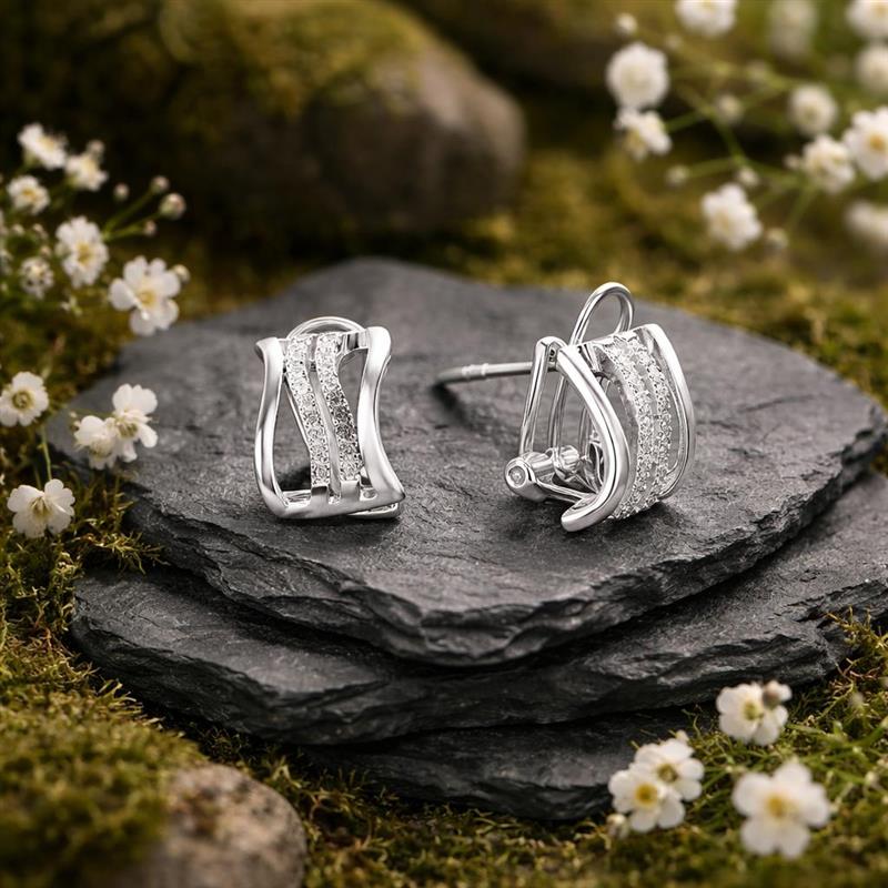 Stud earrings 925 sterling silver rhodium-plated zirconia