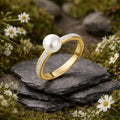 Ring 375/- Gelbgold bicolor Zirkonia und Perle