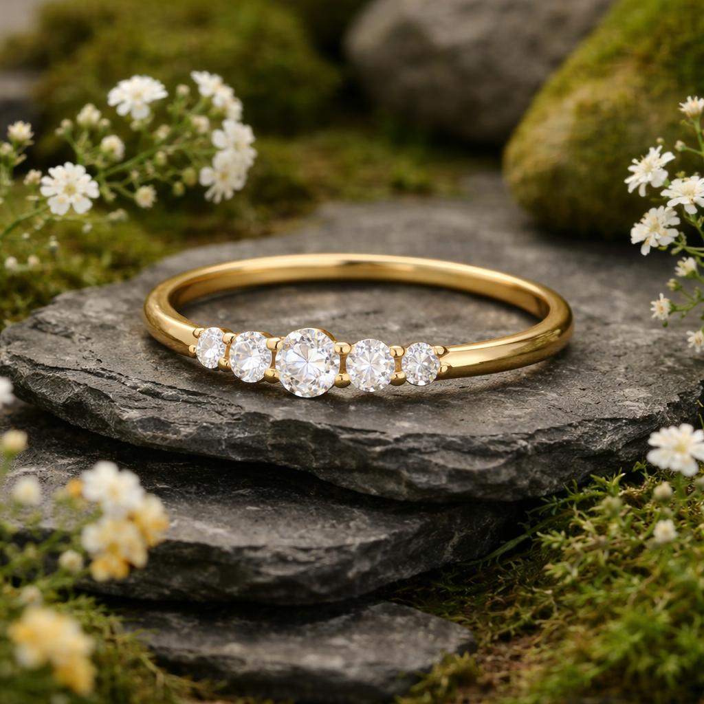 Ring 375 Yellow Gold polished Zirconia