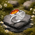 Ring 925/- Sterling Silber rhodiniert Bernstein