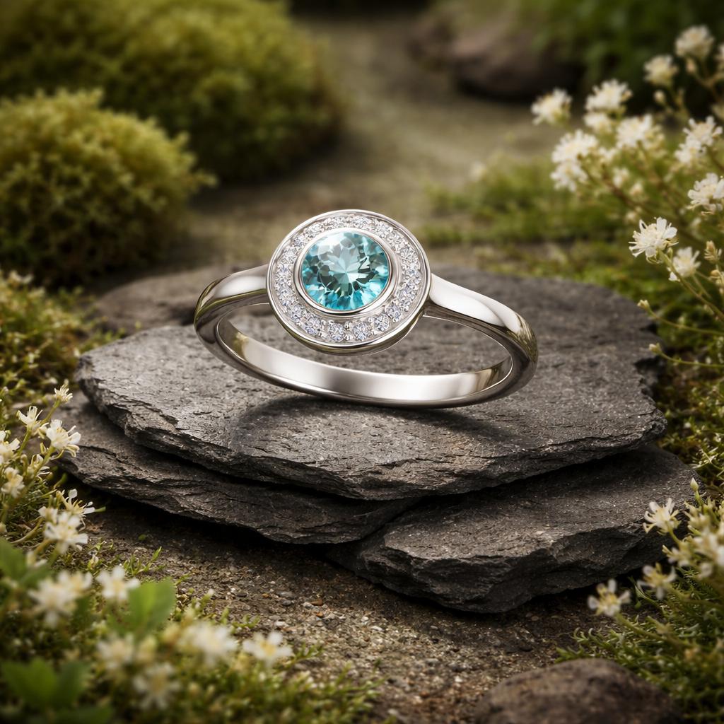 Ring 925/- Sterling Silber rhodiniert Blautopas und Weißtopas