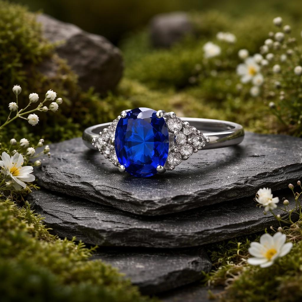 Ring 925/- Sterling Silber rhodiniert Zirkonia weiß und blau