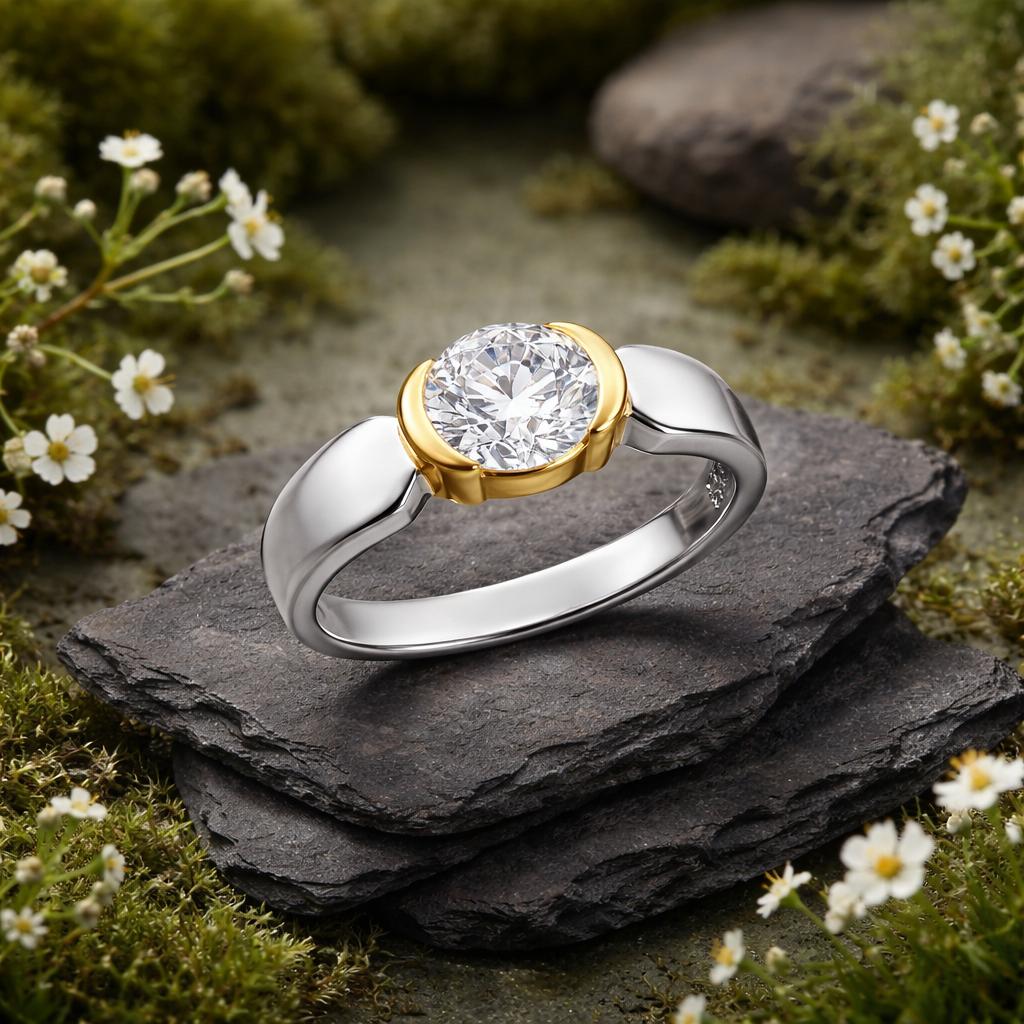 Ring 925/- Sterling Silber rhodiniert bicolor Zirkonia