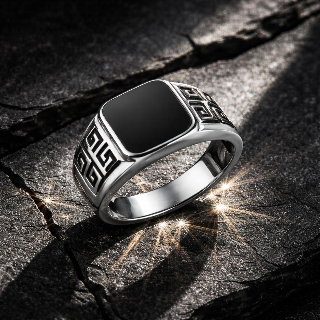 Ring 925/- Sterling Silber rhodiniert schwarzer Achat