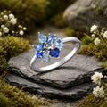 Ring 925/- Sterling Silber rhodiniert synth.Steine blau