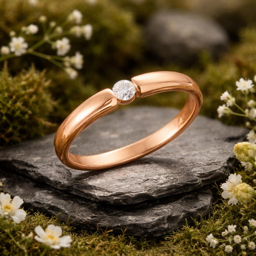 Ring 925/- Sterling Silber rotvergoldet 1 Zirkonia