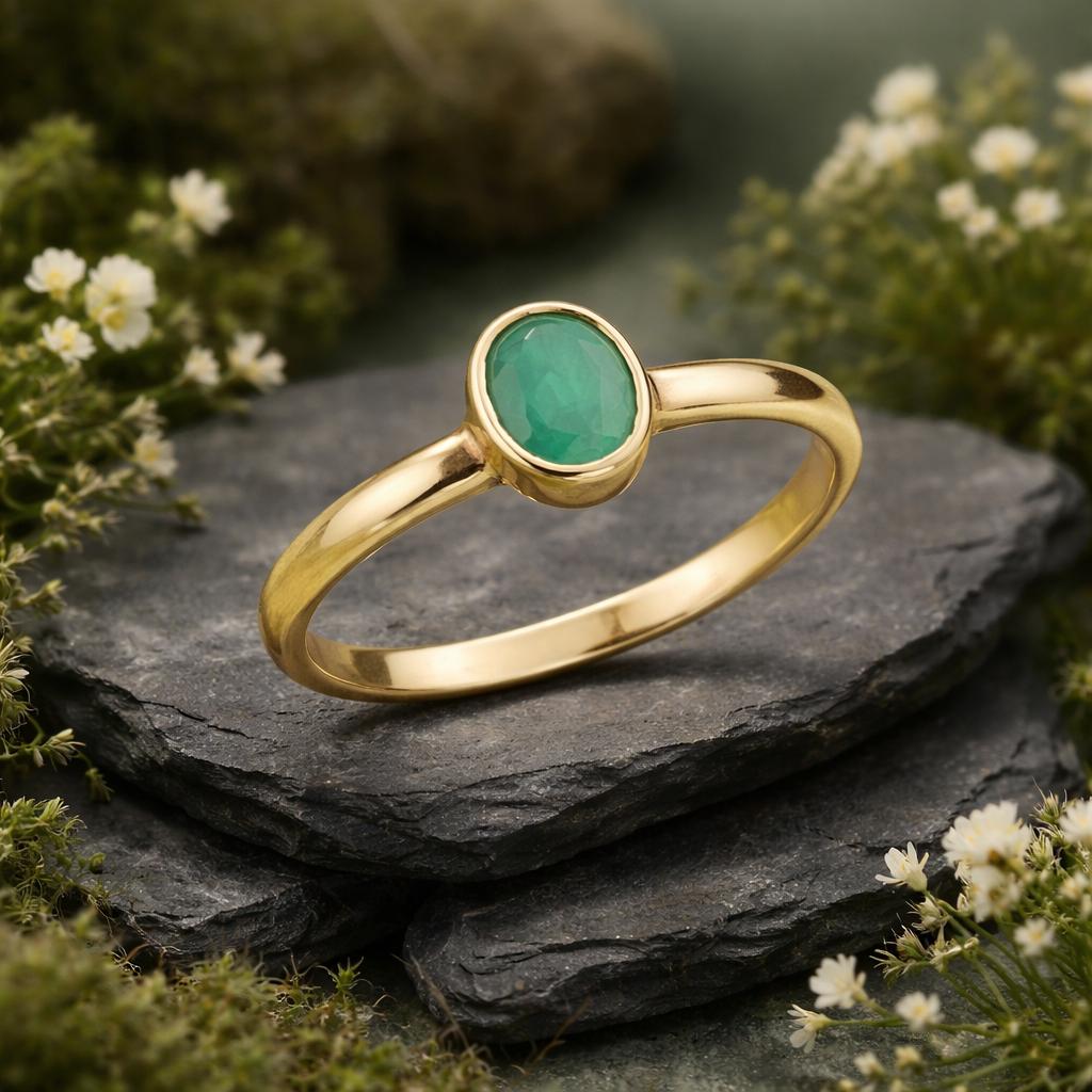 Ring Gold 585 mit echtem Smaragd 6x4mm