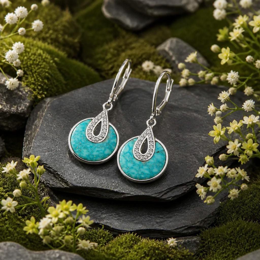 Ohrhänger 925/- Sterling Silber rhodiniert Türkis