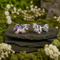 Stud earrings, 925/- sterling silver, rhodium-plated, unicorn