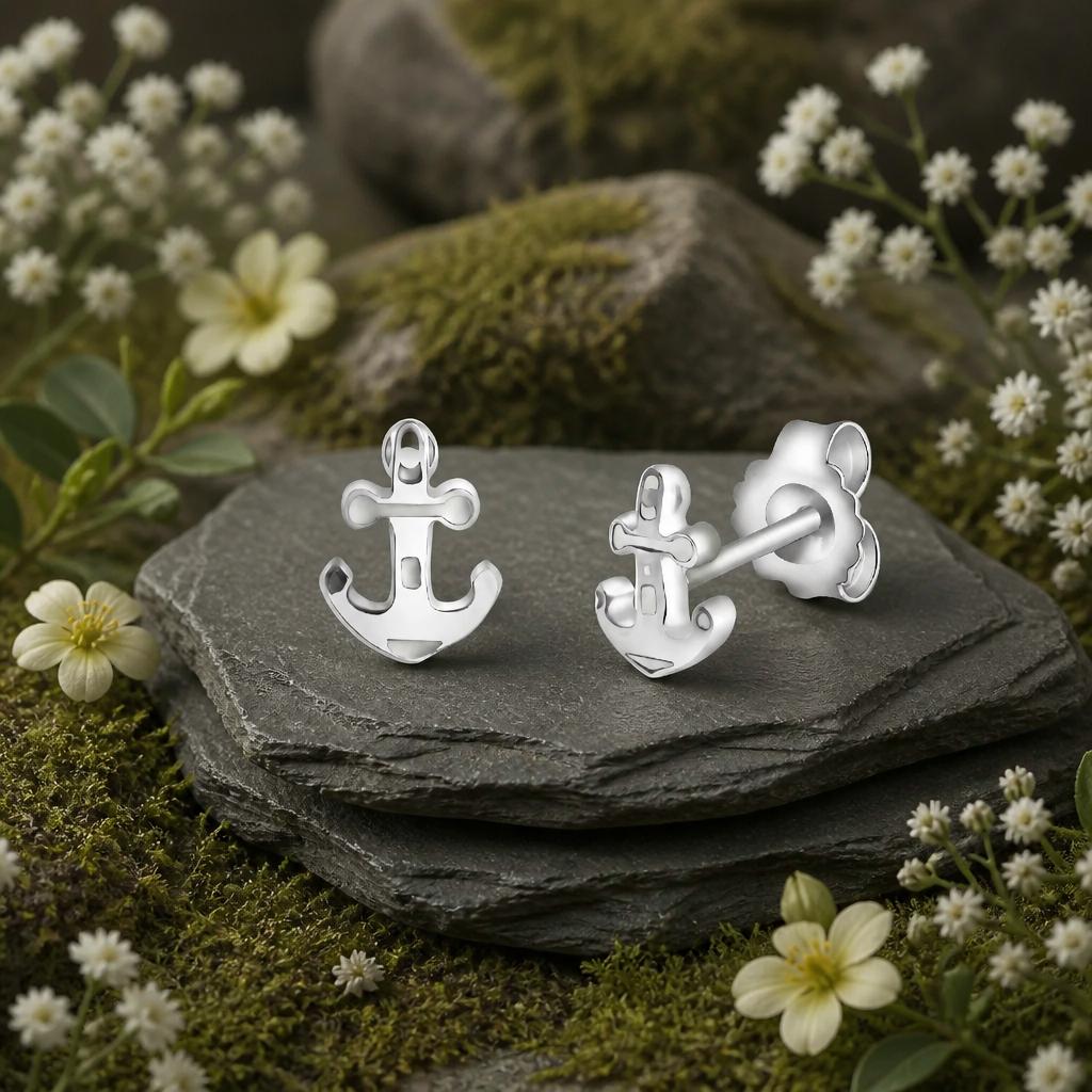 Ohrstecker 925-Sterling Silber rhodiniert Anker Lack weiß