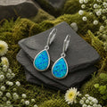 Dangling Earrings 925/- Sterling Silver synthetic Opal blue