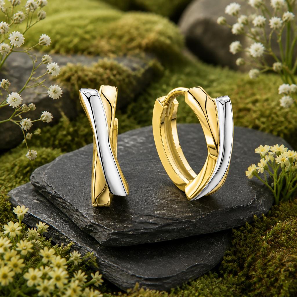 Creolen 375/- Gelbgold bicolor glanz