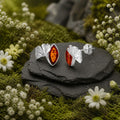 Stud earrings 925 sterling silver rhodium-plated amber