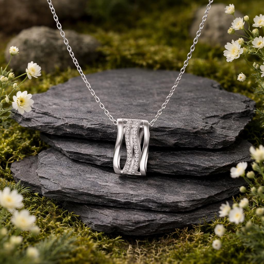 Anhänger mit Kette 925 Sterling Silber rhodiniert 30 Zirkonia