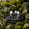 Stud Earrings 925/- Sterling Silver Rhodium-Plated Mother of Pearl and Onyx