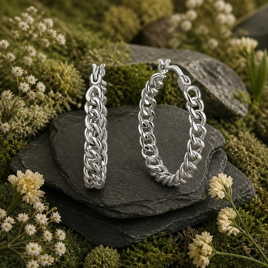 Creoles 925/- Sterling Silver rhodium-plated