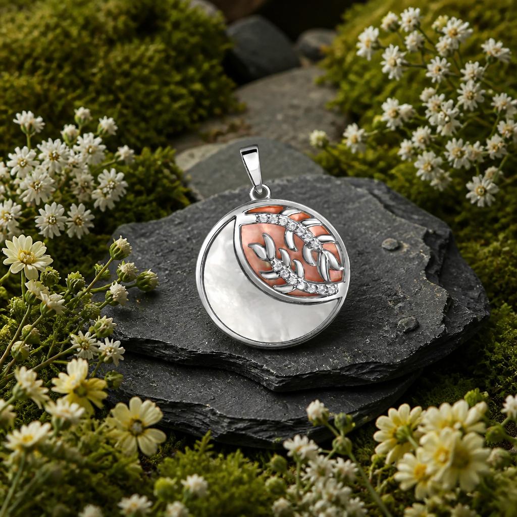 Anhänger 925/- Sterling Silber rhodiniert Perlmutt und Zirkonia