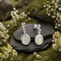 Stud earrings 925 sterling silver rhodium-plated cat's eye light blue