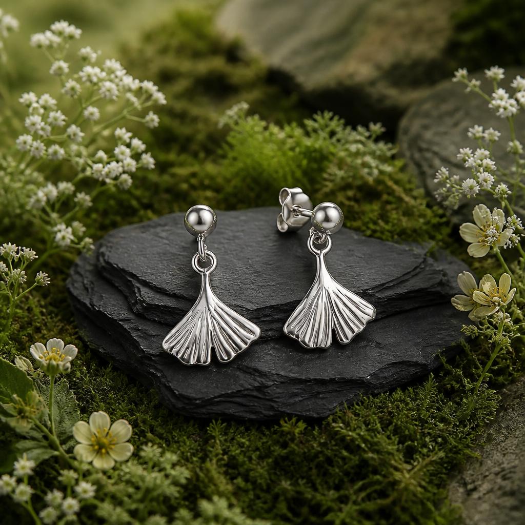 Ohrstecker 925/- Sterling Silber rhodiniert Ginko