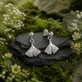Ear studs 925/- sterling silver rhodium-plated ginkgo